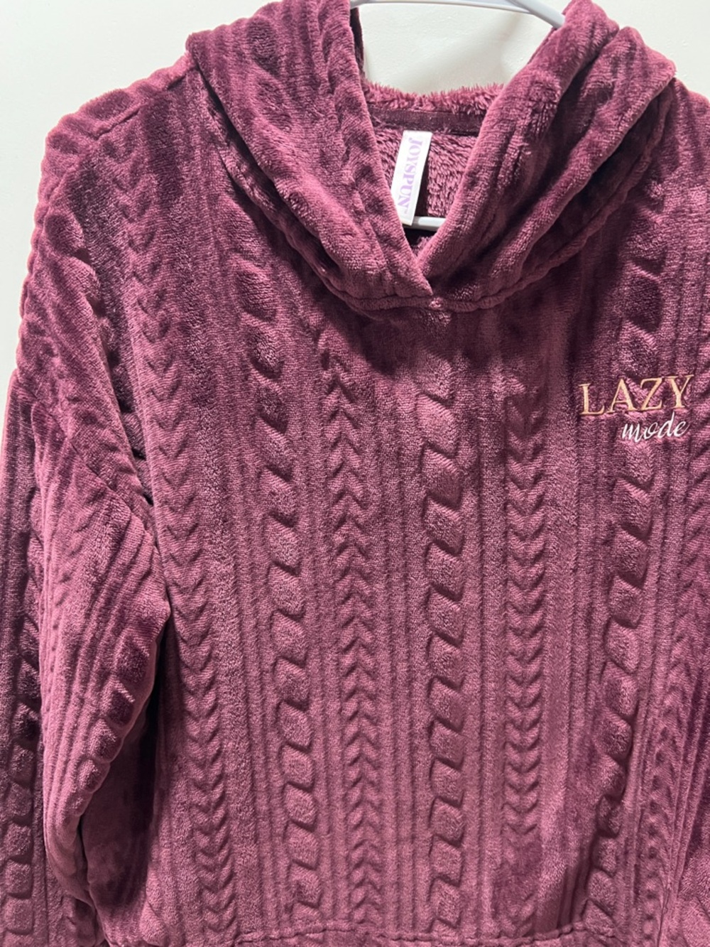 LAZY mode Cable-Knit Plush Hooded Sweater - Mauve